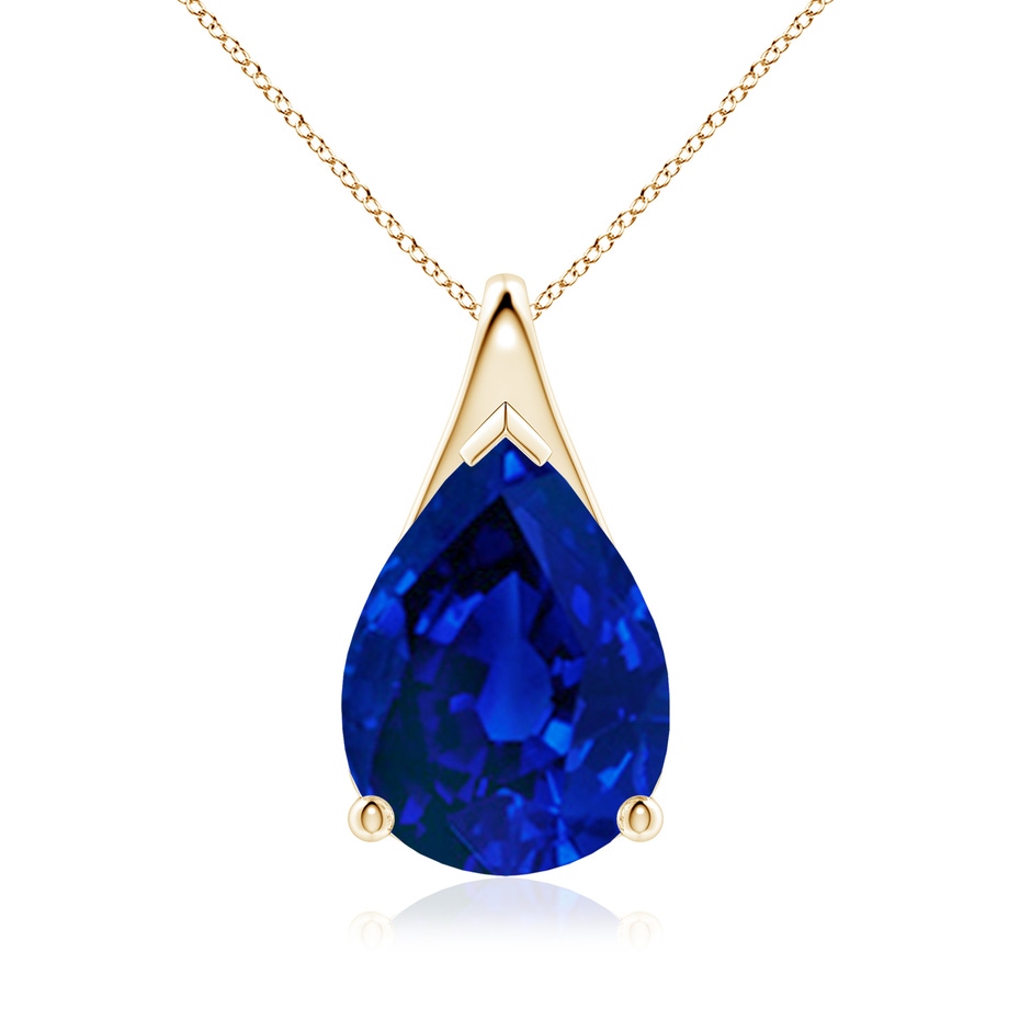 14x10mm Labgrown Lab-Grown Pear-Shaped Blue Sapphire Solitaire Pendant in Yellow Gold 