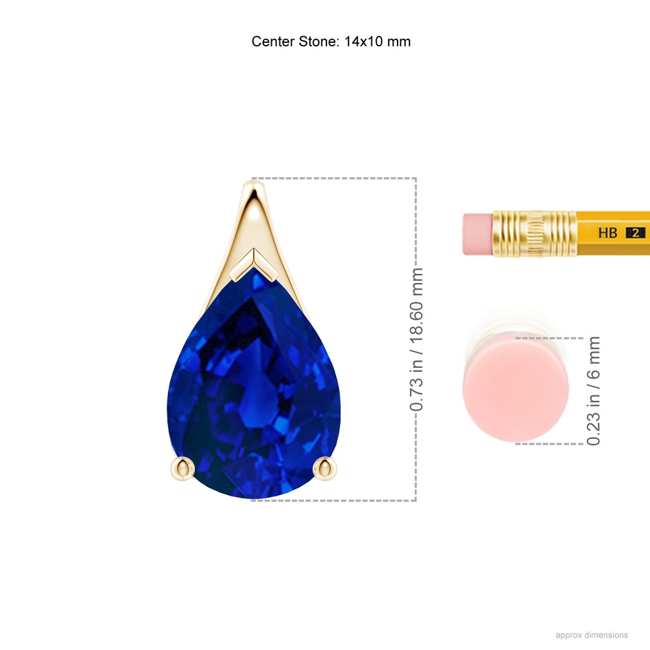 14x10mm Labgrown Lab-Grown Pear-Shaped Blue Sapphire Solitaire Pendant in Yellow Gold ruler