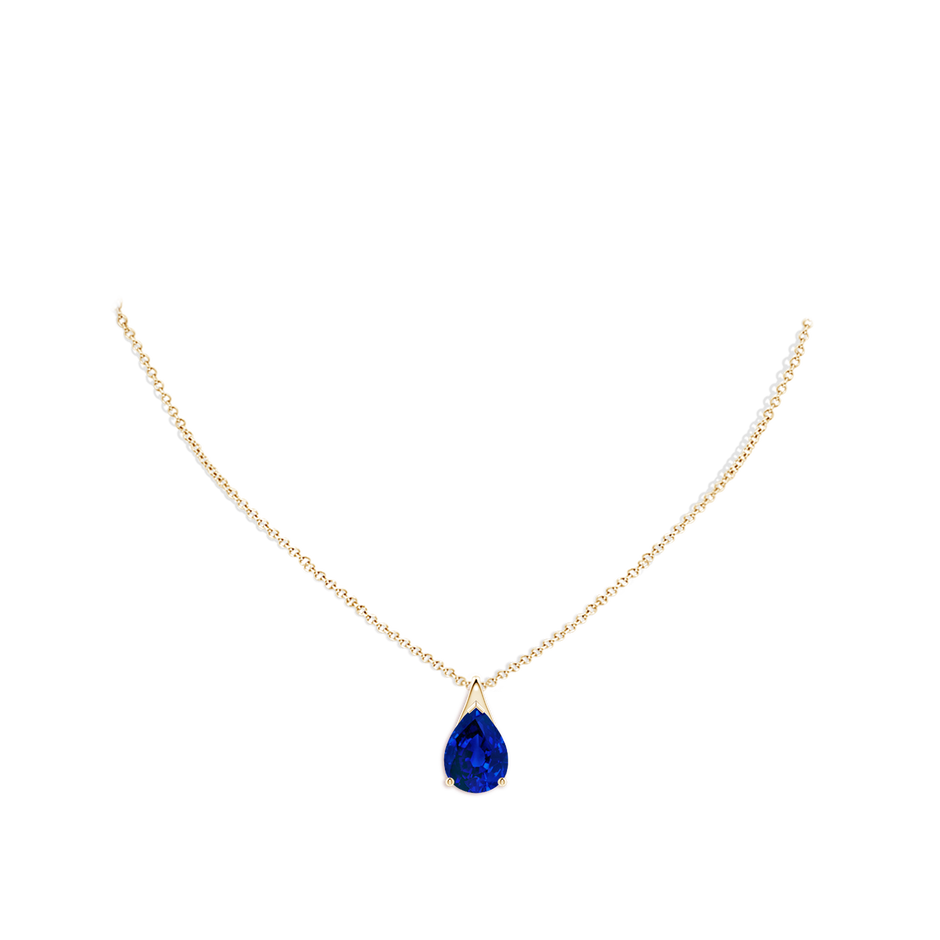 14x10mm Labgrown Lab-Grown Pear-Shaped Blue Sapphire Solitaire Pendant in Yellow Gold pen