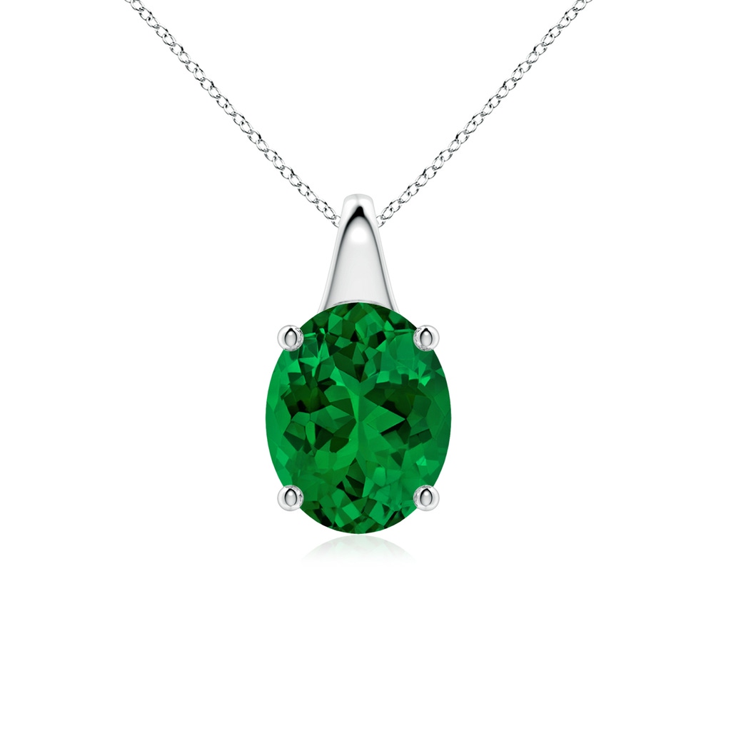 10x8mm Labgrown Lab-Grown Oval Emerald Solitaire Pendant in White Gold