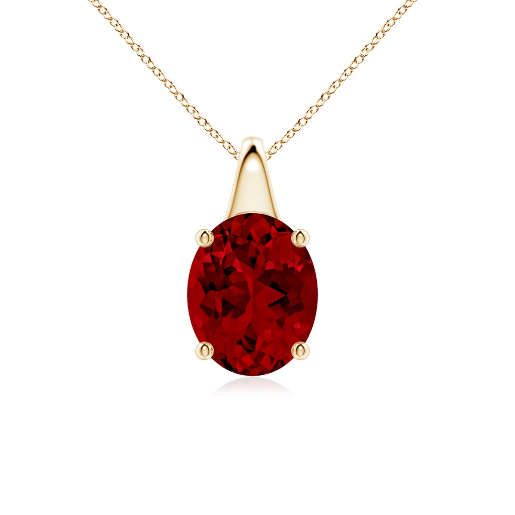 10x8mm Labgrown Lab-Grown Oval Ruby Solitaire Pendant in Yellow Gold