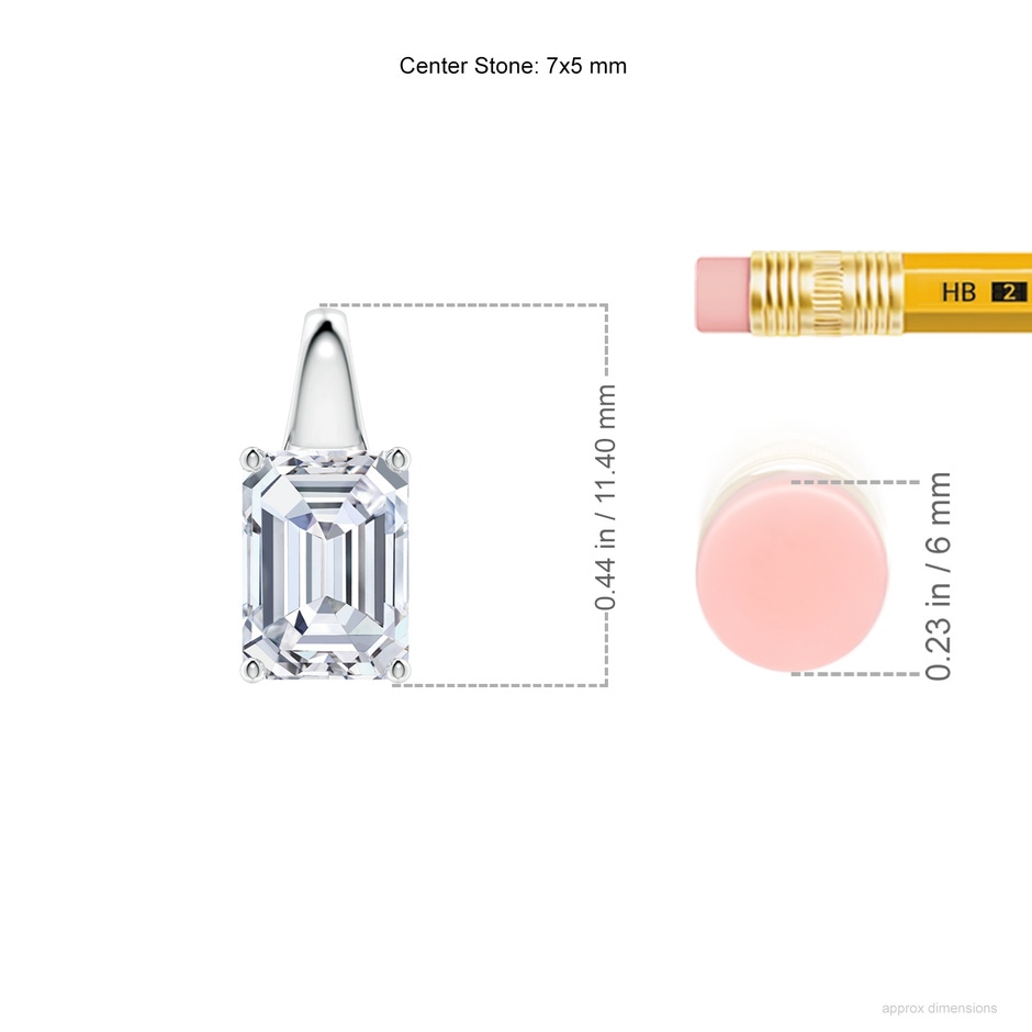 7x5mm FGVS Lab-Grown Emerald-Cut Diamond Solitaire Pendant in White Gold ruler