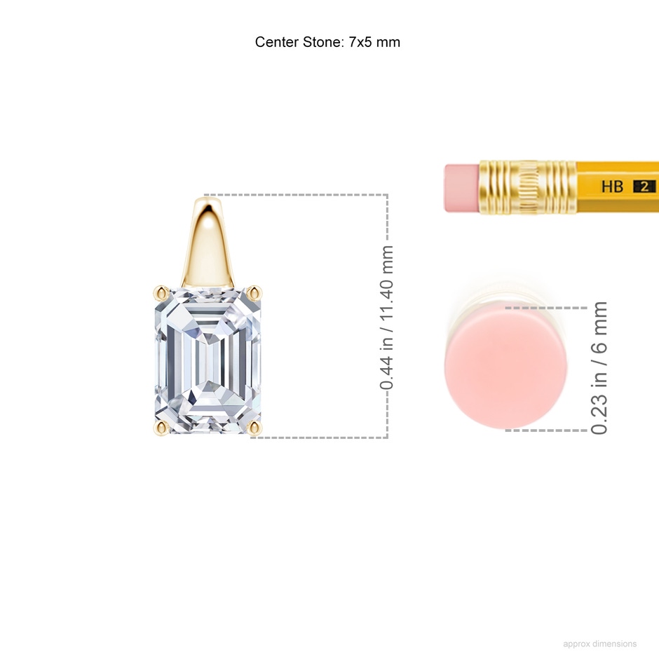 7x5mm FGVS Lab-Grown Emerald-Cut Diamond Solitaire Pendant in Yellow Gold ruler