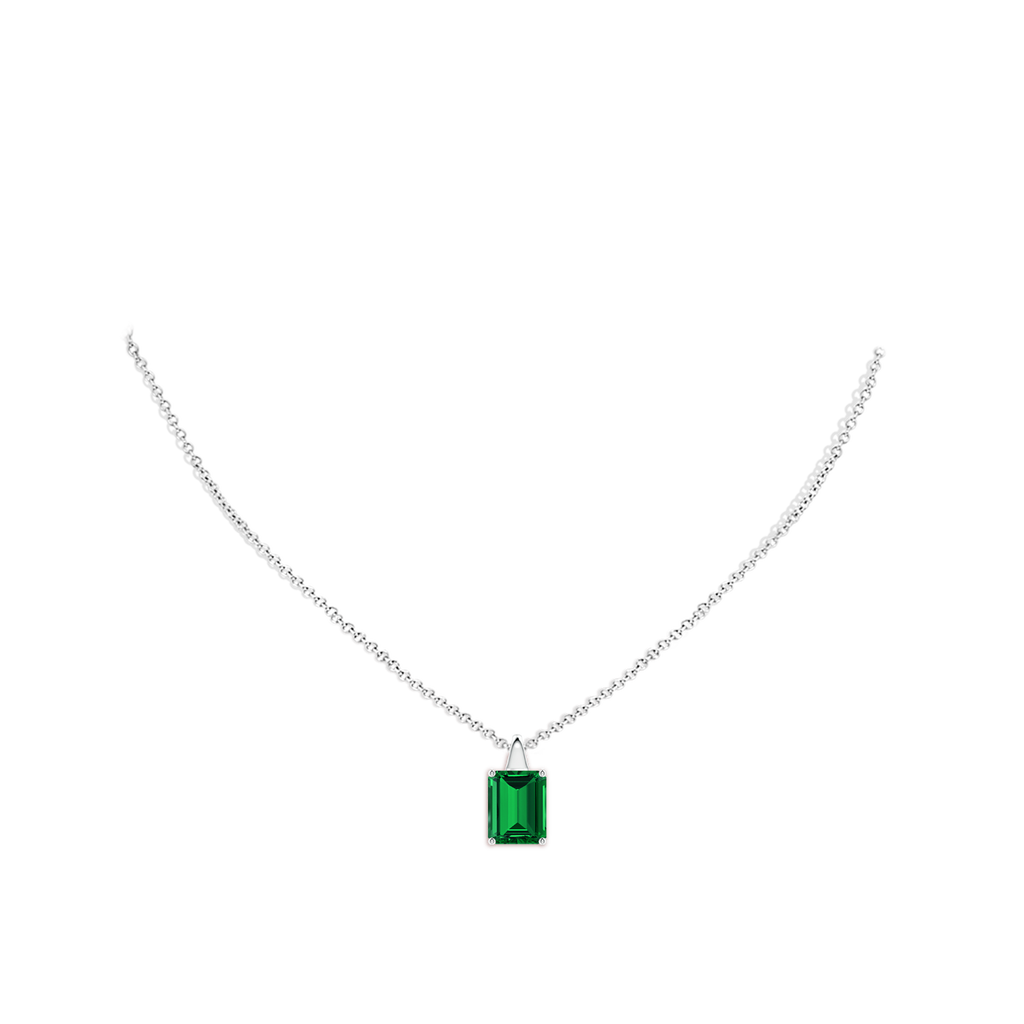 10x8mm Labgrown Lab-Grown Emerald-Cut Emerald Solitaire Pendant in White Gold pen