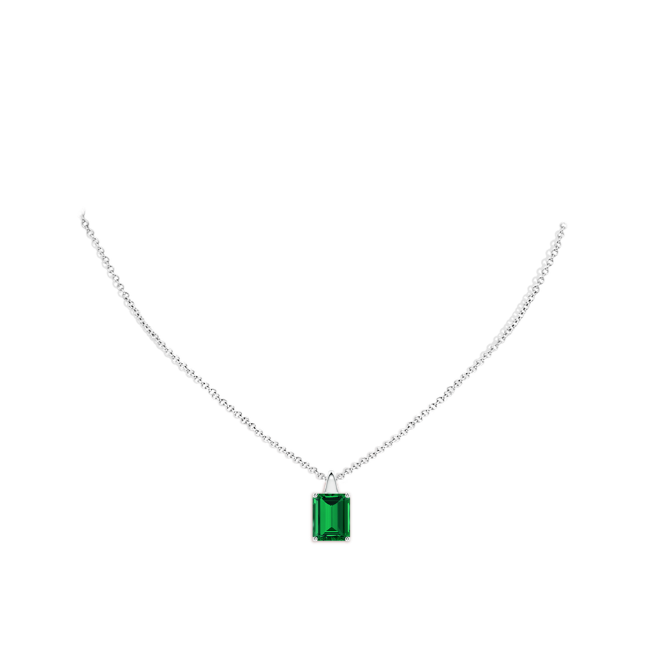 10x8mm Labgrown Lab-Grown Emerald-Cut Emerald Solitaire Pendant in White Gold pen