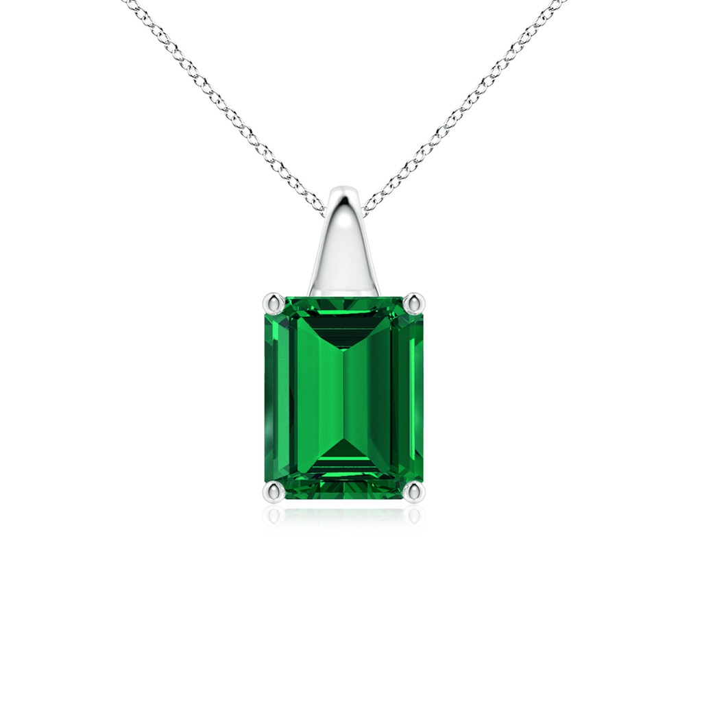 9x7mm Labgrown Lab-Grown Emerald-Cut Emerald Solitaire Pendant in White Gold