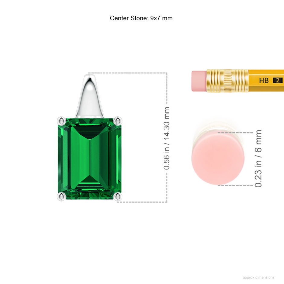 9x7mm Labgrown Lab-Grown Emerald-Cut Emerald Solitaire Pendant in White Gold ruler