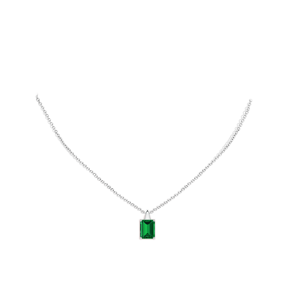 9x7mm Labgrown Lab-Grown Emerald-Cut Emerald Solitaire Pendant in White Gold pen