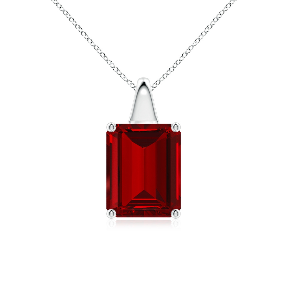 10x8mm Labgrown Lab-Grown Emerald-Cut Ruby Solitaire Pendant in P950 Platinum