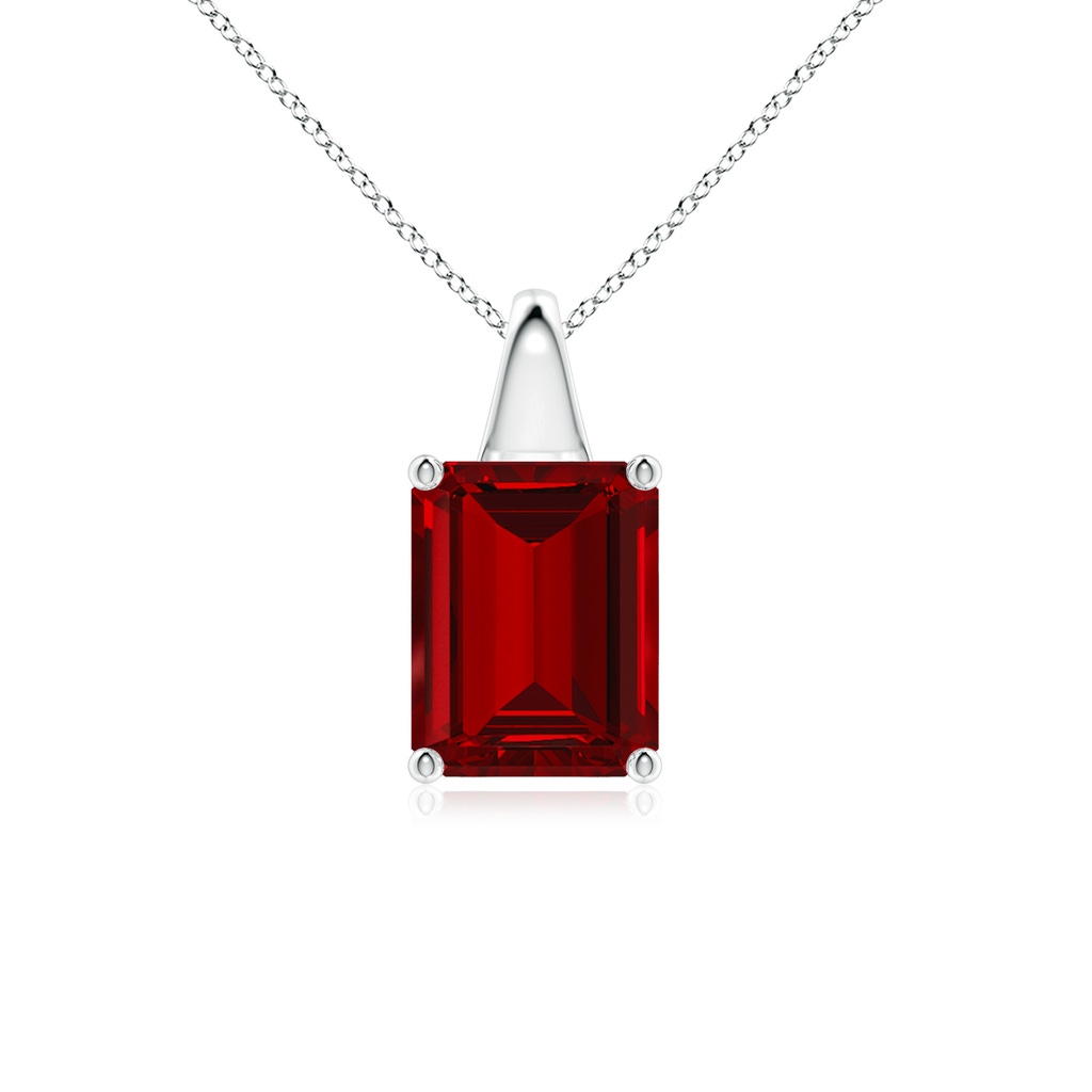 9x7mm Labgrown Lab-Grown Emerald-Cut Ruby Solitaire Pendant in White Gold