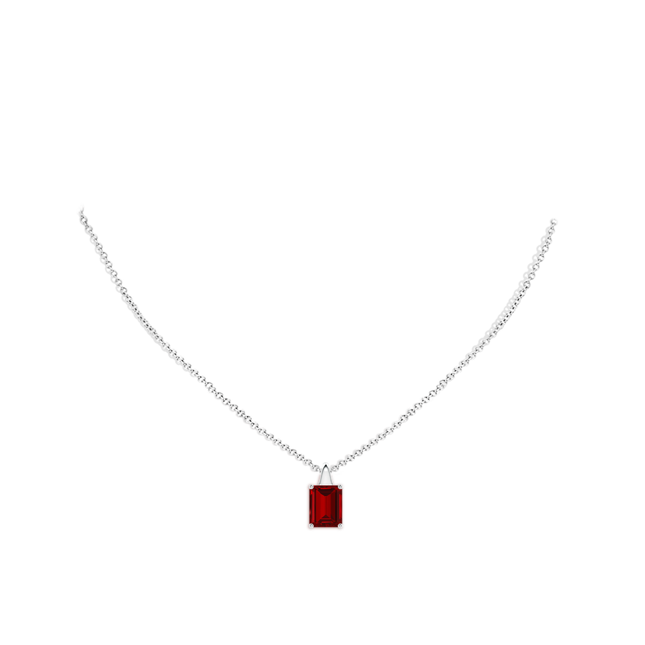 9x7mm Labgrown Lab-Grown Emerald-Cut Ruby Solitaire Pendant in White Gold pen