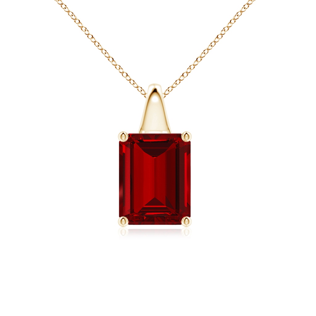 9x7mm Labgrown Lab-Grown Emerald-Cut Ruby Solitaire Pendant in Yellow Gold