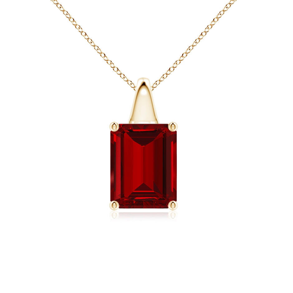 9x7mm Labgrown Lab-Grown Emerald-Cut Ruby Solitaire Pendant in Yellow Gold 