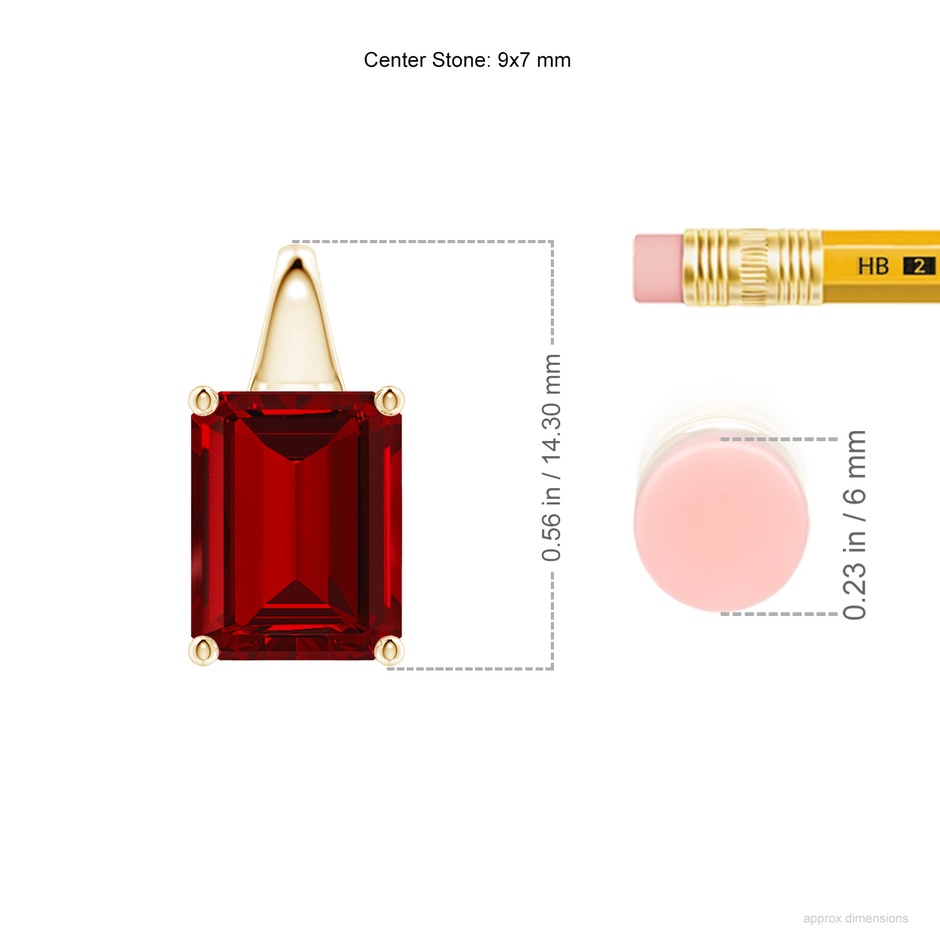 9x7mm Labgrown Lab-Grown Emerald-Cut Ruby Solitaire Pendant in Yellow Gold ruler