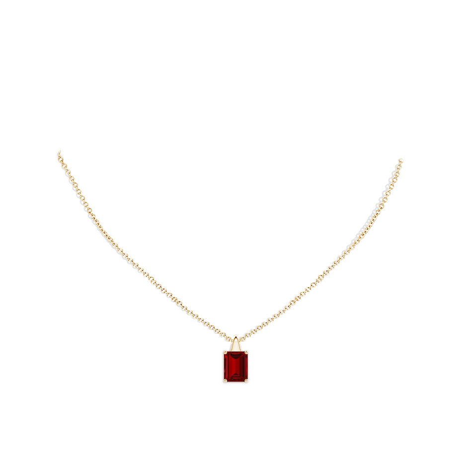 9x7mm Labgrown Lab-Grown Emerald-Cut Ruby Solitaire Pendant in Yellow Gold pen