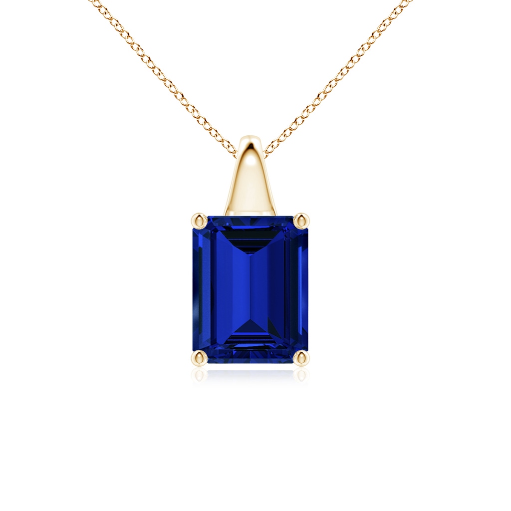 9x7mm Labgrown Lab-Grown Emerald-Cut Blue Sapphire Solitaire Pendant in Yellow Gold