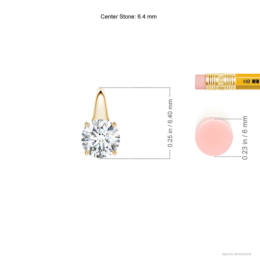 6.4mm FGVS Lab-Grown Round Diamond Solitaire Pendant in Yellow Gold ruler