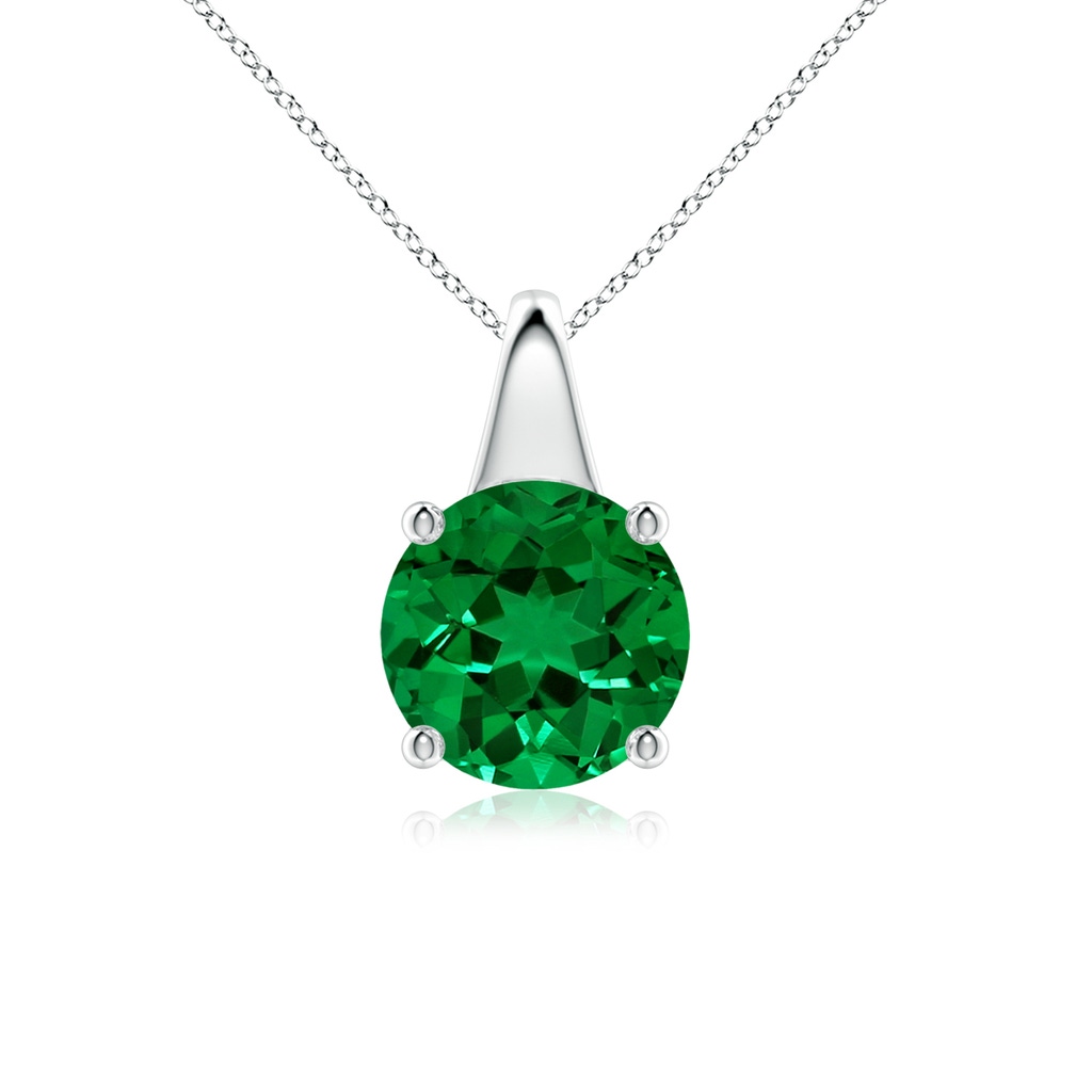 8mm Labgrown Lab-Grown Round Emerald Solitaire Pendant in White Gold