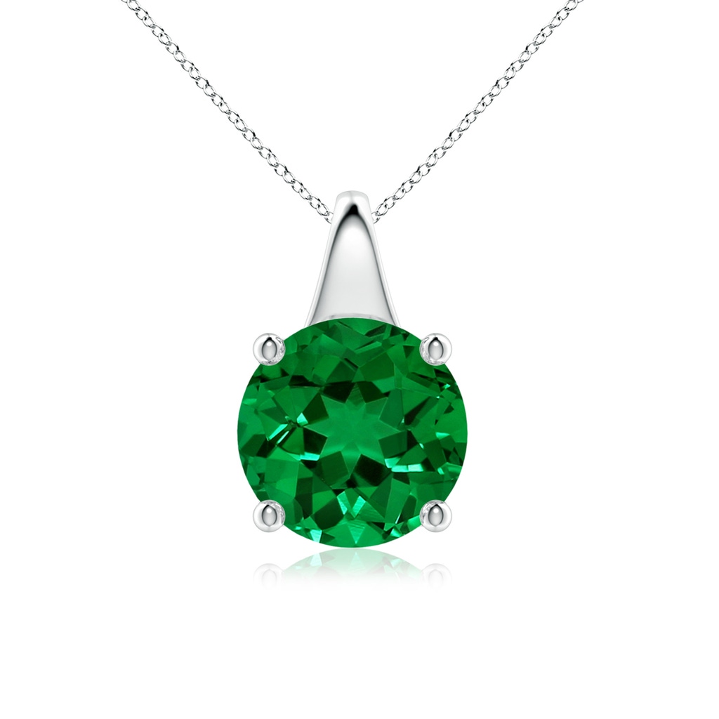 9mm Labgrown Lab-Grown Round Emerald Solitaire Pendant in 18K White Gold