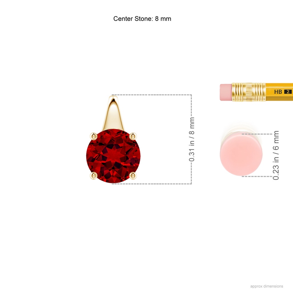 8mm Labgrown Lab-Grown Round Ruby Solitaire Pendant in Yellow Gold ruler