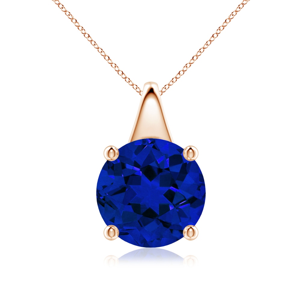 10mm Labgrown Lab-Grown Round Blue Sapphire Solitaire Pendant in Rose Gold
