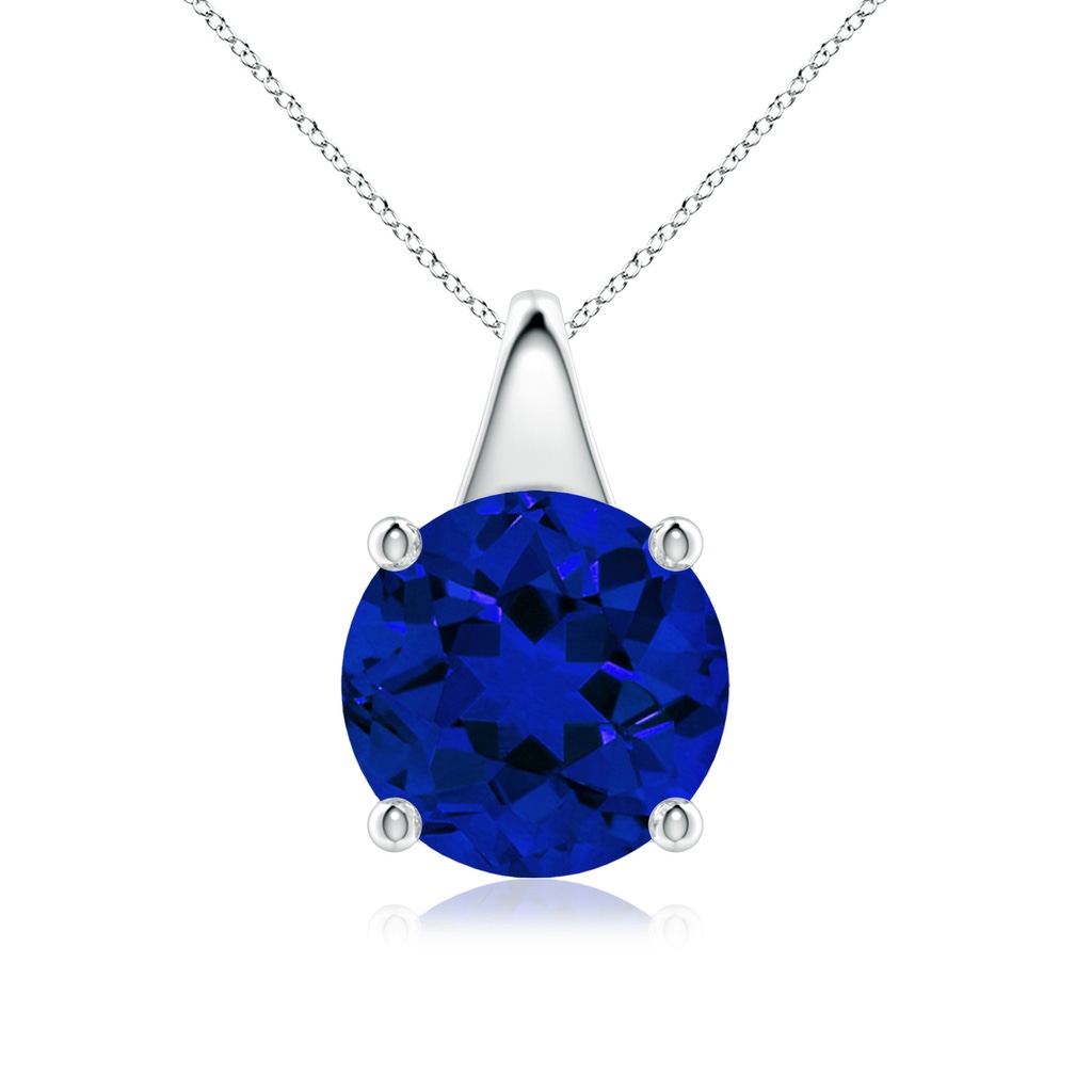 10mm Labgrown Lab-Grown Round Blue Sapphire Solitaire Pendant in White Gold