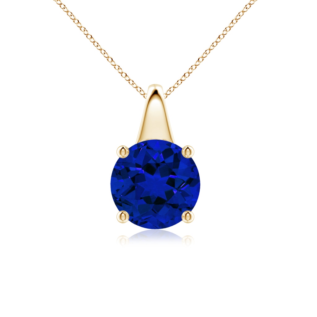 8mm Labgrown Lab-Grown Round Blue Sapphire Solitaire Pendant in Yellow Gold