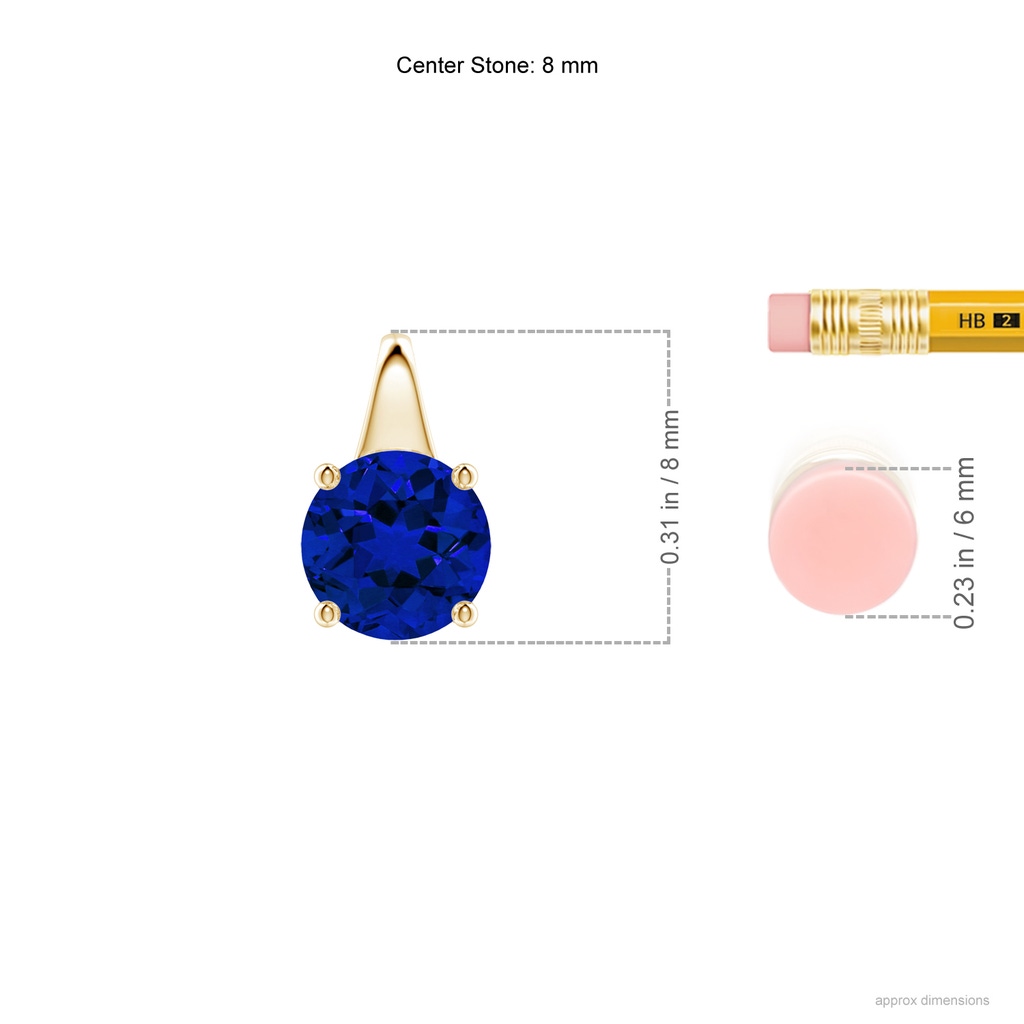 8mm Labgrown Lab-Grown Round Blue Sapphire Solitaire Pendant in Yellow Gold ruler
