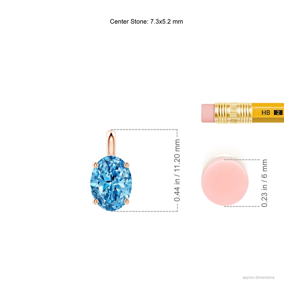 7.3x5.2mm Labgrown Solitaire Oval Lab-Grown Fancy Intense Blue Diamond Classic Pendant in Rose Gold ruler
