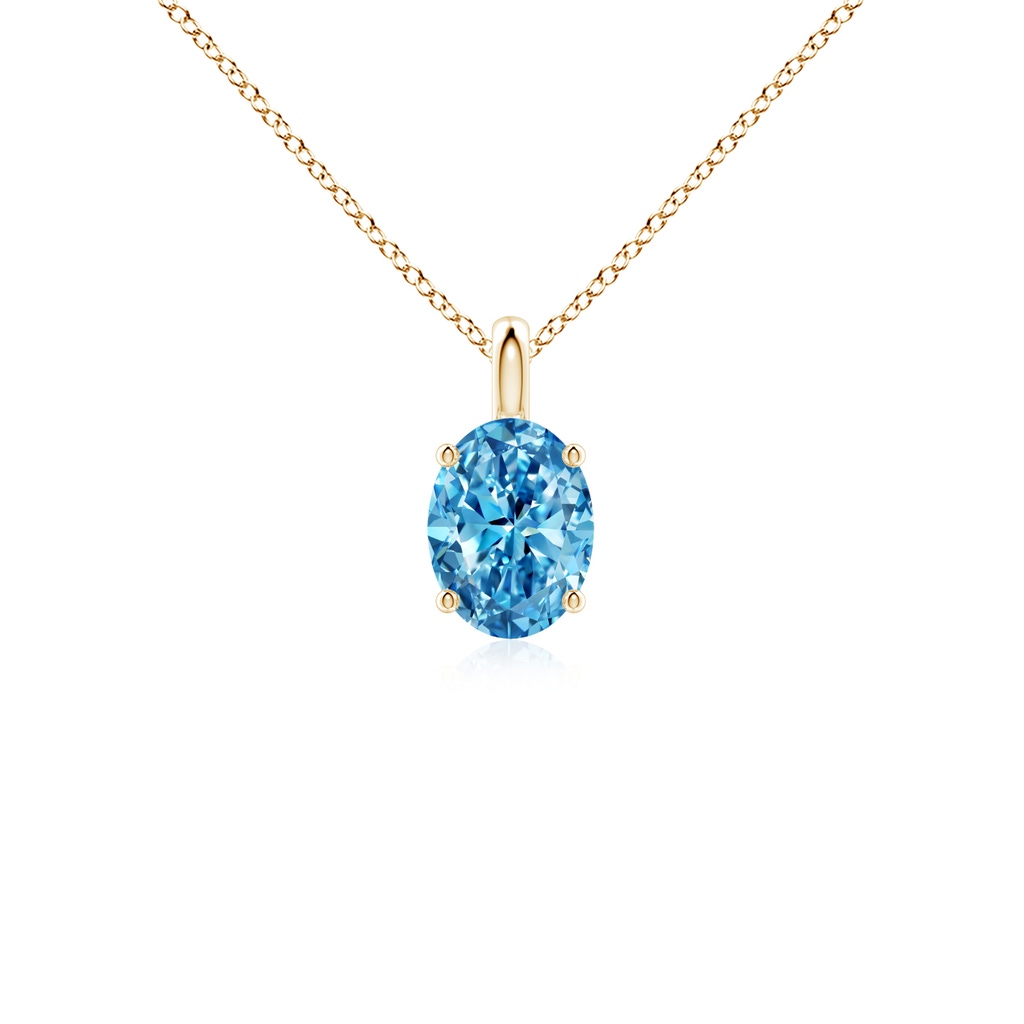 7.3x5.2mm Labgrown Solitaire Oval Lab-Grown Fancy Intense Blue Diamond Classic Pendant in Yellow Gold