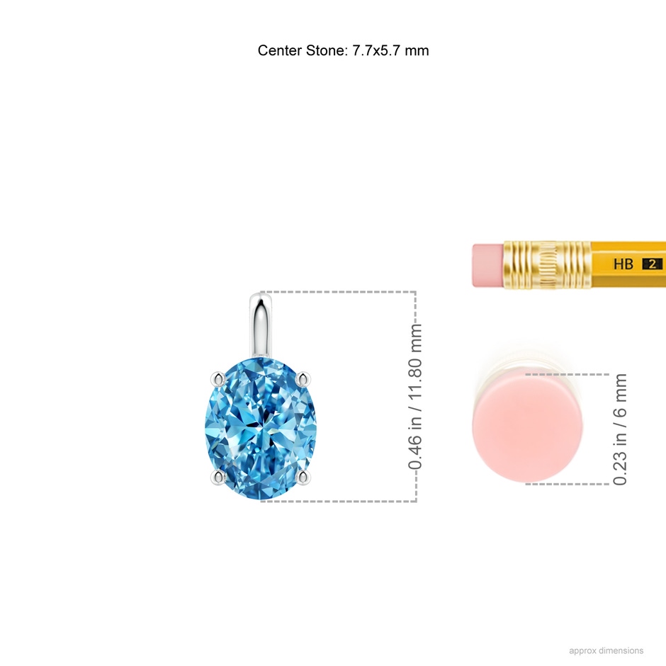 7.7x5.7mm Labgrown Solitaire Oval Lab-Grown Fancy Intense Blue Diamond Classic Pendant in P950 Platinum ruler