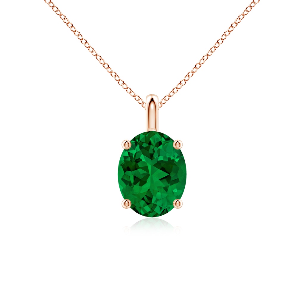 10x8mm Labgrown Lab-Grown Solitaire Oval Emerald Classic Pendant in Rose Gold