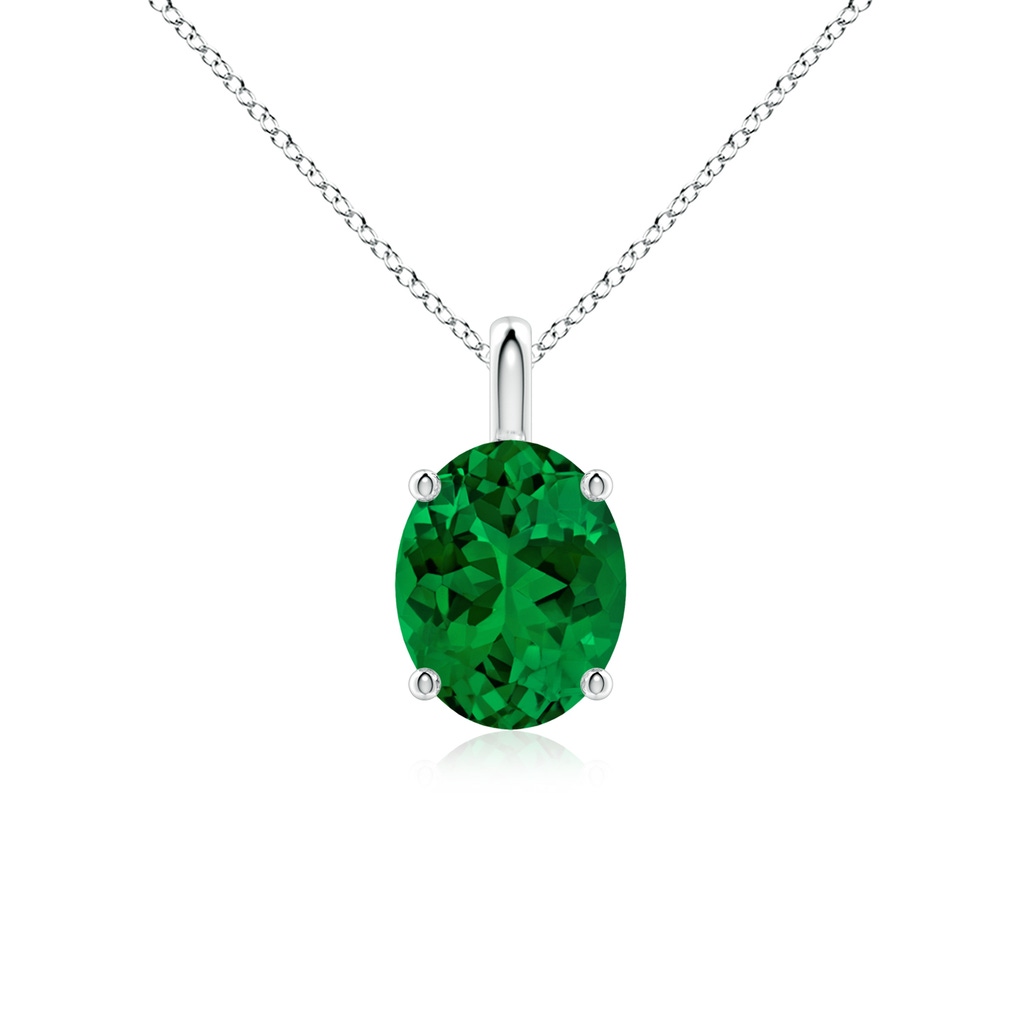 10x8mm Labgrown Lab-Grown Solitaire Oval Emerald Classic Pendant in White Gold