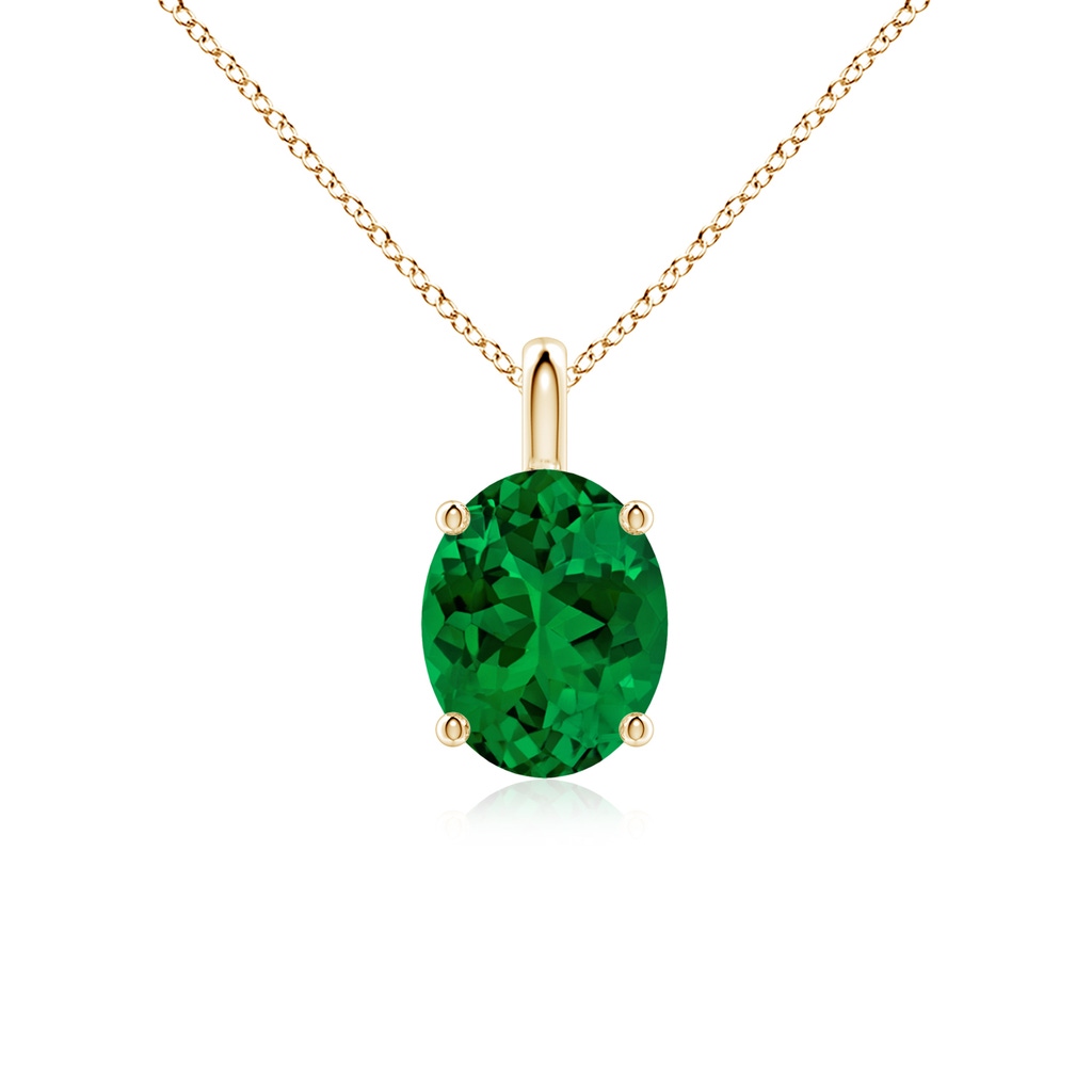 10x8mm Labgrown Lab-Grown Solitaire Oval Emerald Classic Pendant in Yellow Gold