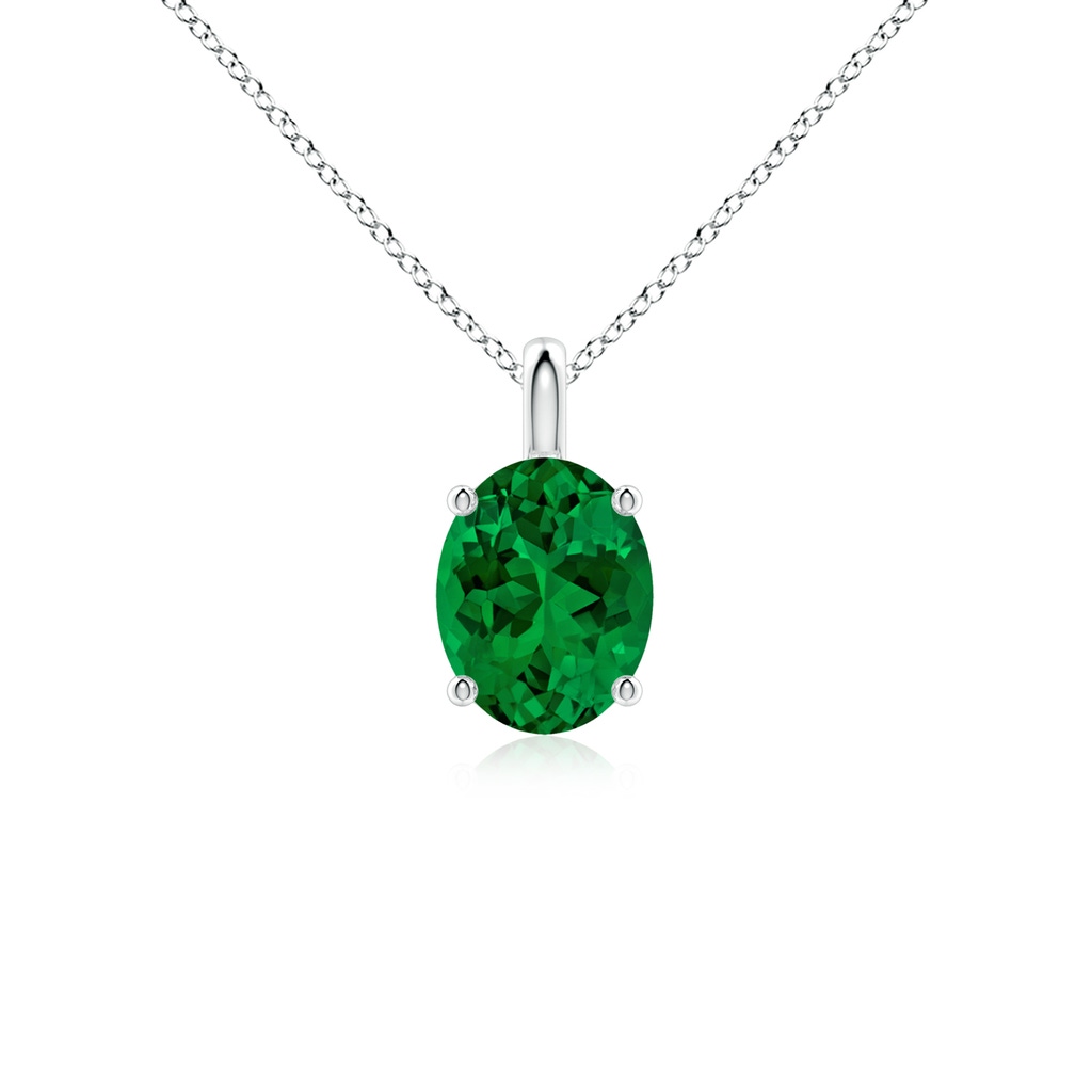 9x7mm Labgrown Lab-Grown Solitaire Oval Emerald Classic Pendant in White Gold