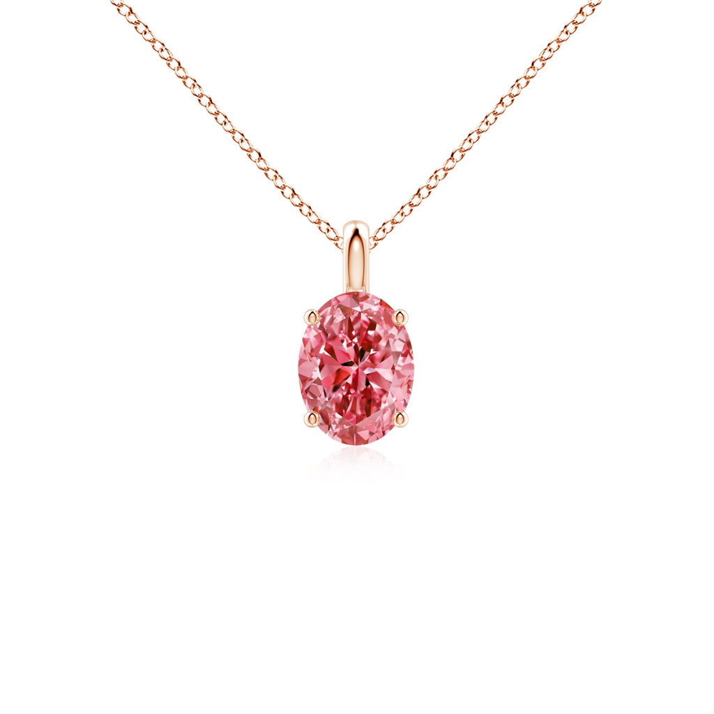 7.3x5.2mm Labgrown Solitaire Oval Lab-Grown Fancy Intense Pink Diamond Classic Pendant in Rose Gold