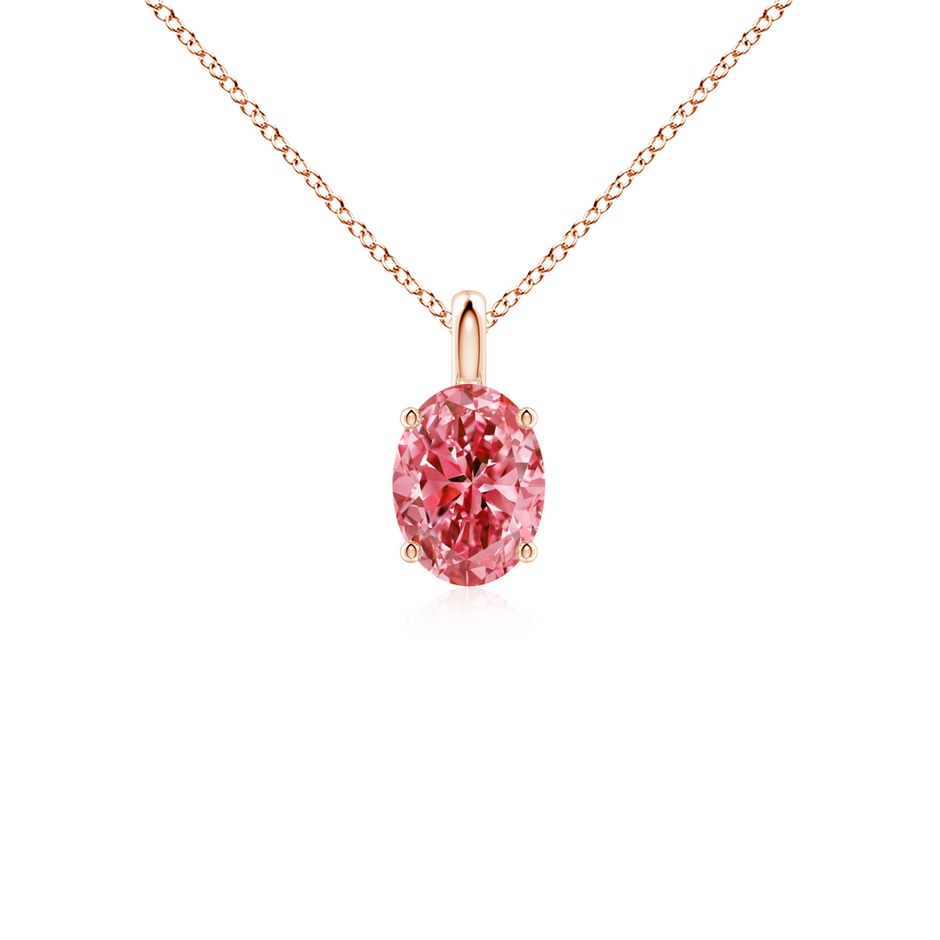 7.3x5.2mm Labgrown Solitaire Oval Lab-Grown Fancy Intense Pink Diamond Classic Pendant in Rose Gold 