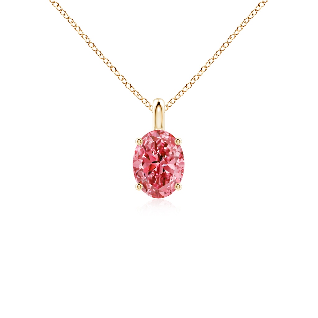 7.3x5.2mm Labgrown Solitaire Oval Lab-Grown Fancy Intense Pink Diamond Classic Pendant in Yellow Gold