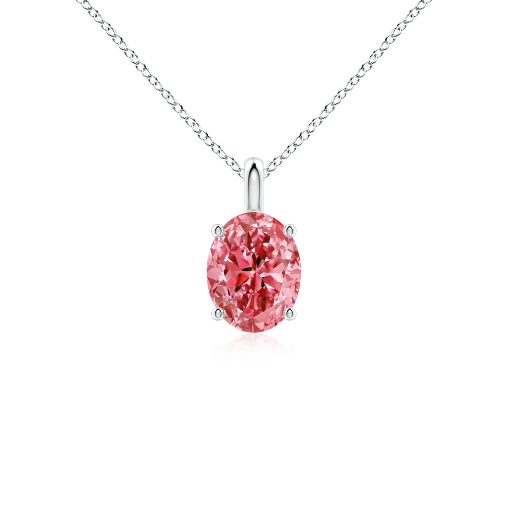 7.7x5.7mm Labgrown Solitaire Oval Lab-Grown Fancy Intense Pink Diamond Classic Pendant in White Gold