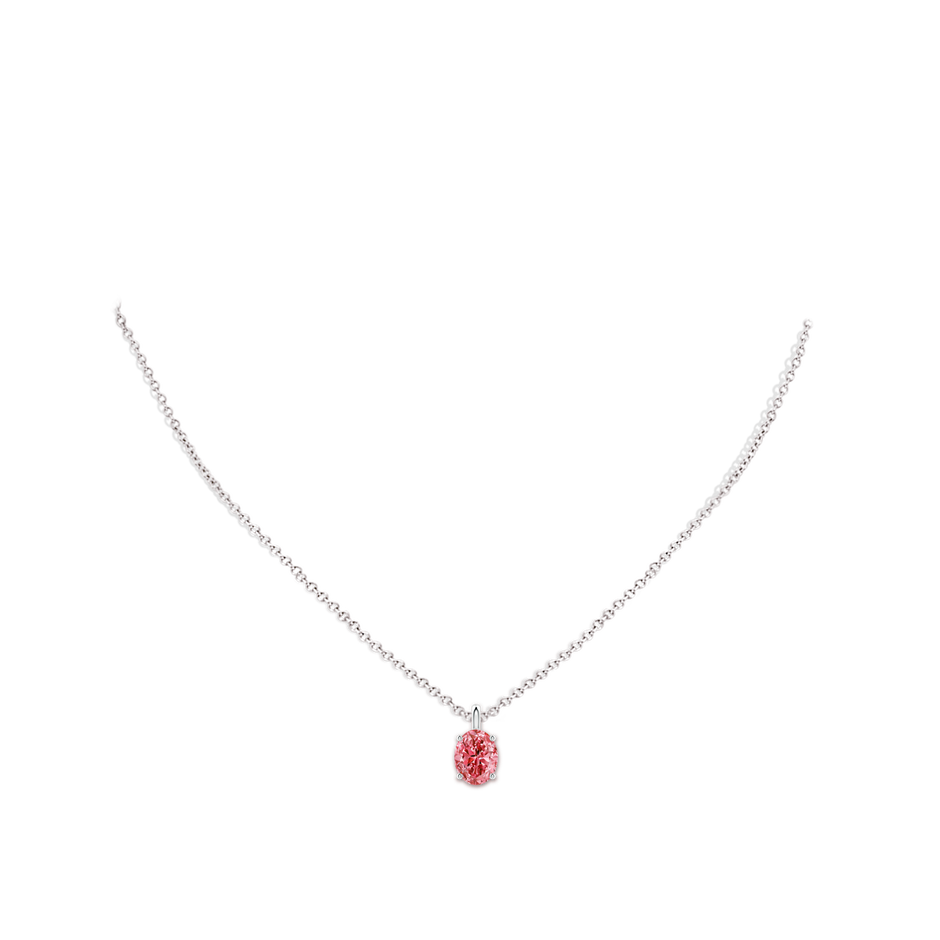 7.7x5.7mm Labgrown Solitaire Oval Lab-Grown Fancy Intense Pink Diamond Classic Pendant in White Gold pen