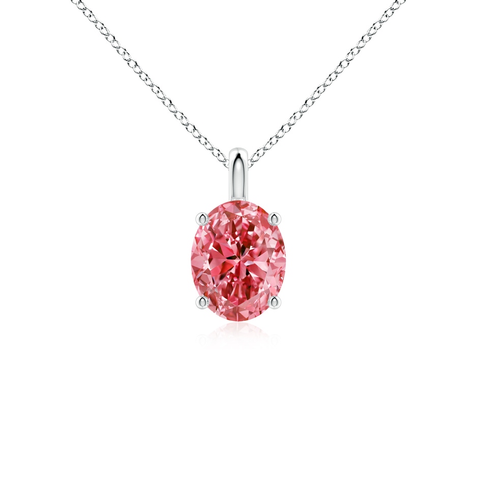 8.5x6.5mm Labgrown Solitaire Oval Lab-Grown Fancy Intense Pink Diamond Classic Pendant in White Gold 