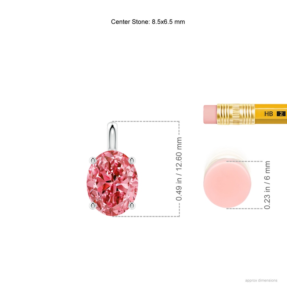 8.5x6.5mm Labgrown Solitaire Oval Lab-Grown Fancy Intense Pink Diamond Classic Pendant in White Gold ruler