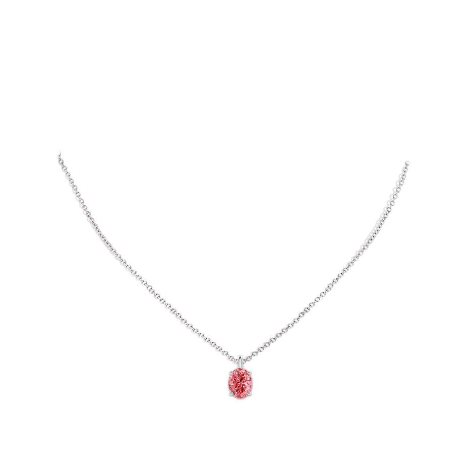 8.5x6.5mm Labgrown Solitaire Oval Lab-Grown Fancy Intense Pink Diamond Classic Pendant in White Gold pen