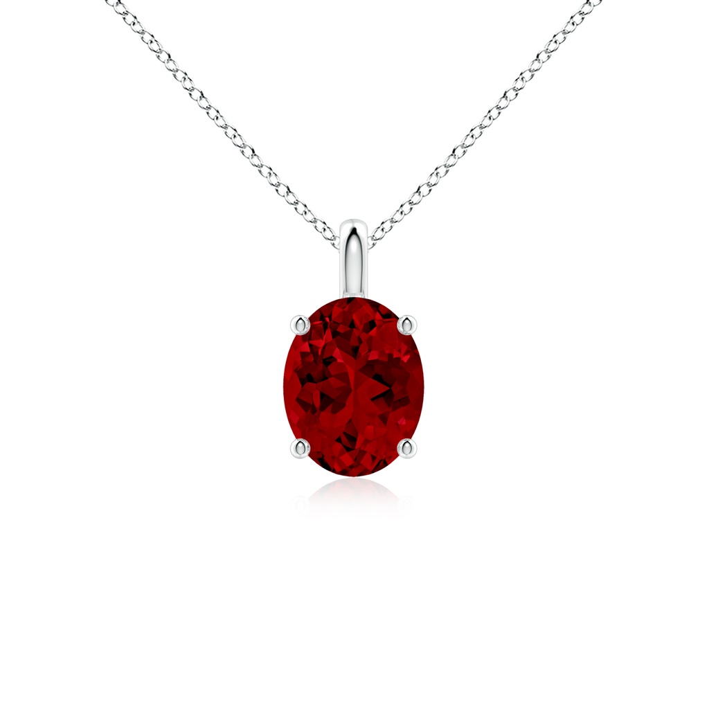 9x7mm Labgrown Lab-Grown Solitaire Oval Ruby Classic Pendant in White Gold