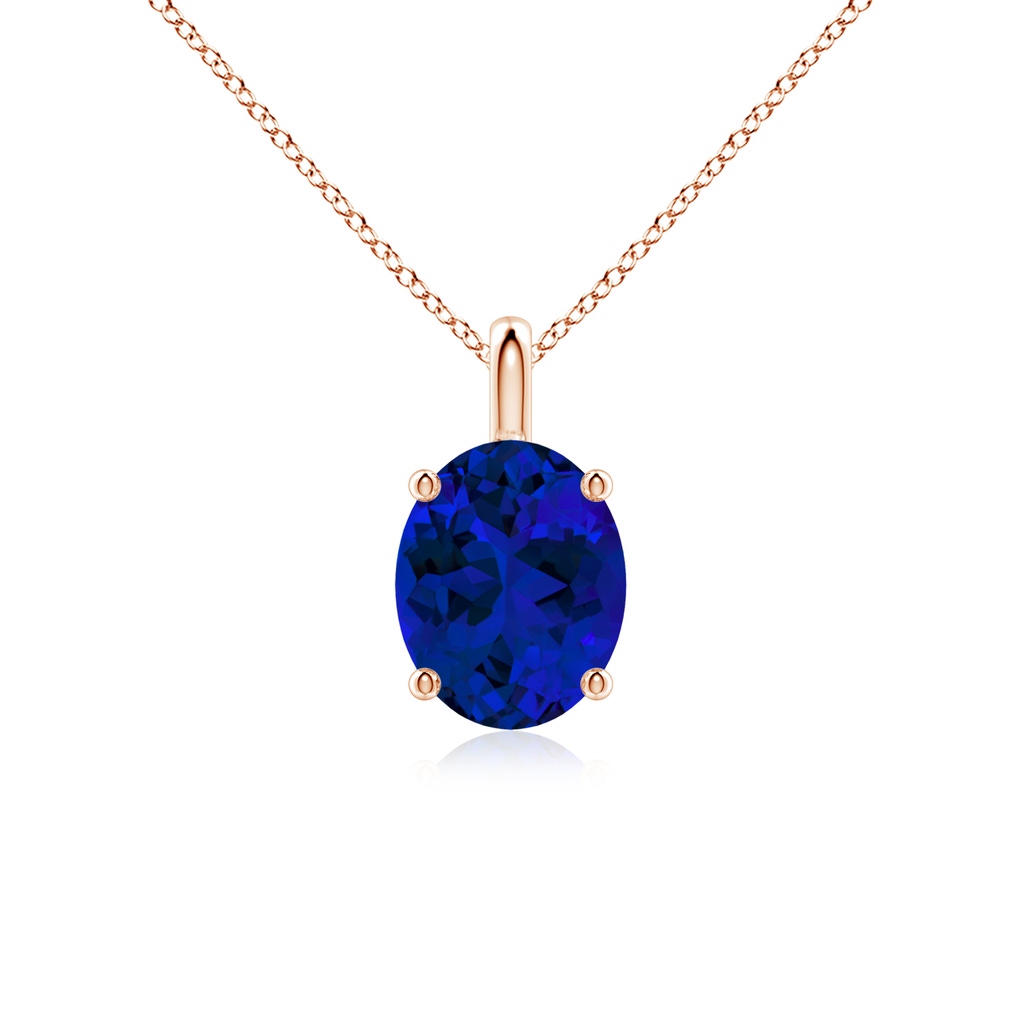 10x8mm Labgrown Lab-Grown Solitaire Oval Blue Sapphire Classic Pendant in Rose Gold
