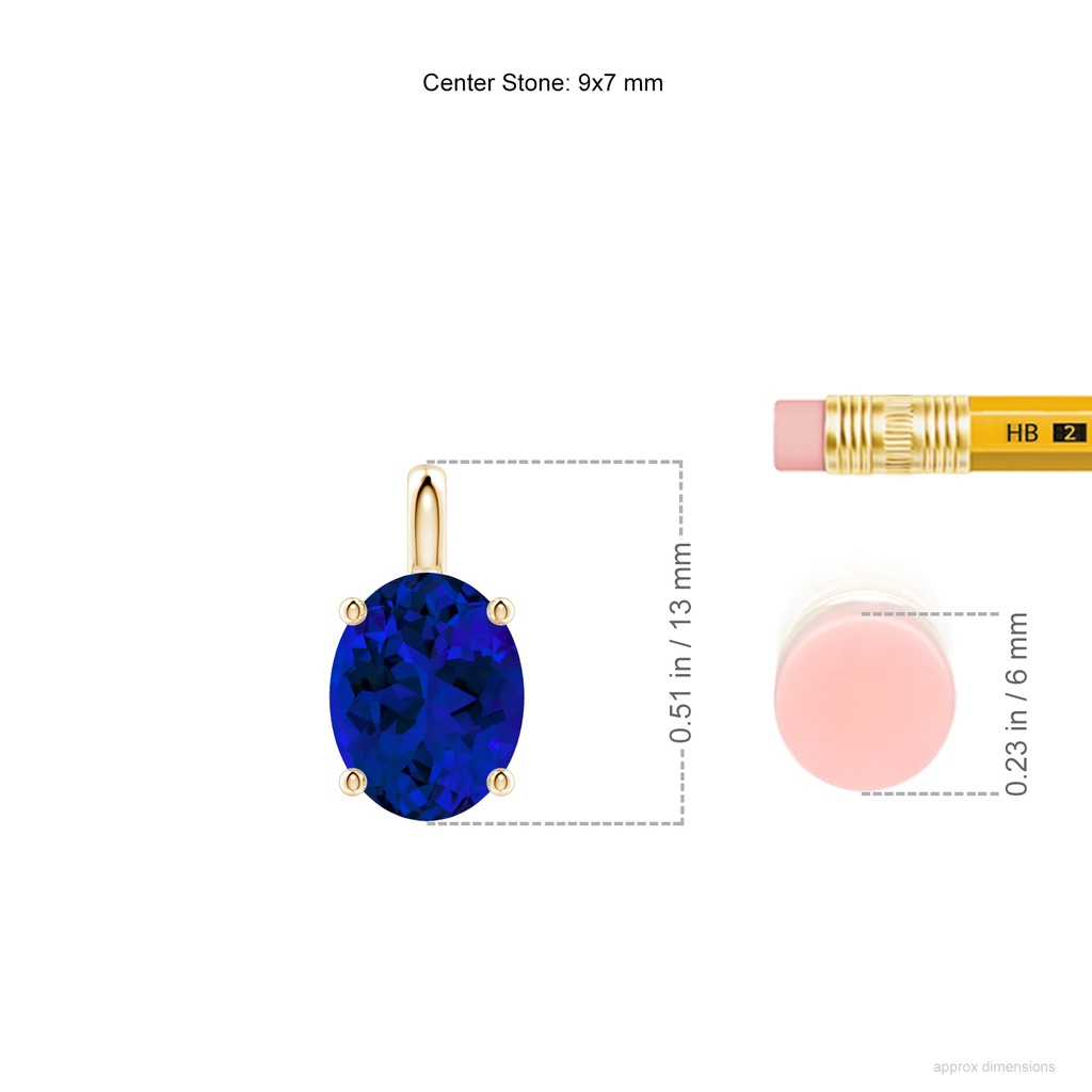 9x7mm Labgrown Lab-Grown Solitaire Oval Blue Sapphire Classic Pendant in Yellow Gold ruler