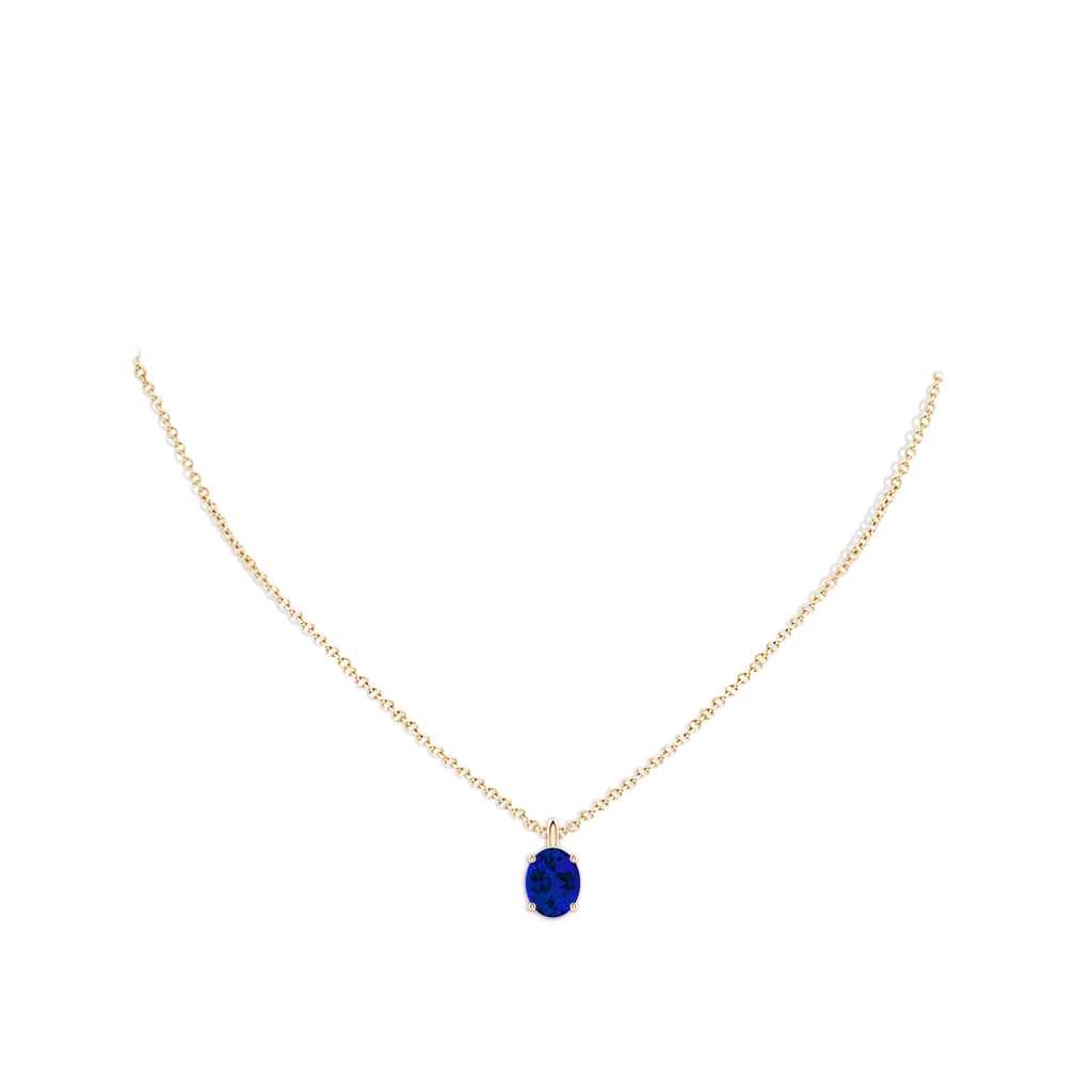 9x7mm Labgrown Lab-Grown Solitaire Oval Blue Sapphire Classic Pendant in Yellow Gold pen