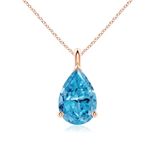 12x8mm Labgrown Solitaire Pear Lab-Grown Fancy Intense Blue Diamond Classic Pendant in 10K Rose Gold