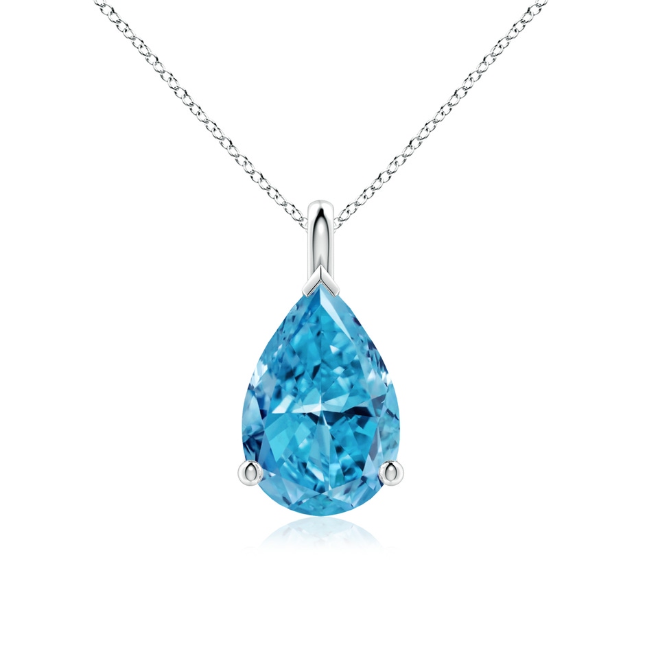 12x8mm Labgrown Solitaire Pear Lab-Grown Fancy Intense Blue Diamond Classic Pendant in White Gold 