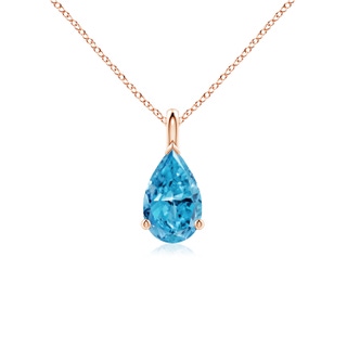 9x5.5mm Labgrown Solitaire Pear Lab-Grown Fancy Intense Blue Diamond Classic Pendant in 9K Rose Gold